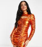 Collective The Label Exclusive Long Sleeve Cut Out Sequin Mini Dress In Orange