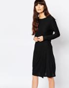 Selected Milan Dress With Drape Skirt - Black