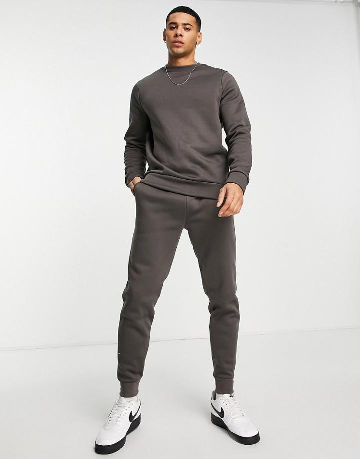 Threadbare Crew Neck Sweatshirt & Sweatpants Tracksuit Set In Charcoal-black
