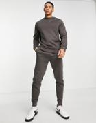 Threadbare Crew Neck Sweatshirt & Sweatpants Tracksuit Set In Charcoal-black