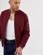 Asos Design Ma1 Bomber Jacket In Burgundy - Red