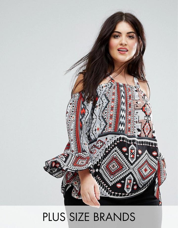 Lovedrobe Geo Print Bardot Blouse - Multi