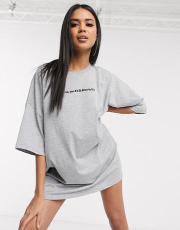 Asos Design Me You And A Lit 90's Playlist Oversized T-shirt Dress In Gray