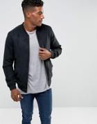 Pull & Bear Faux Suede Bomber In Black - Black