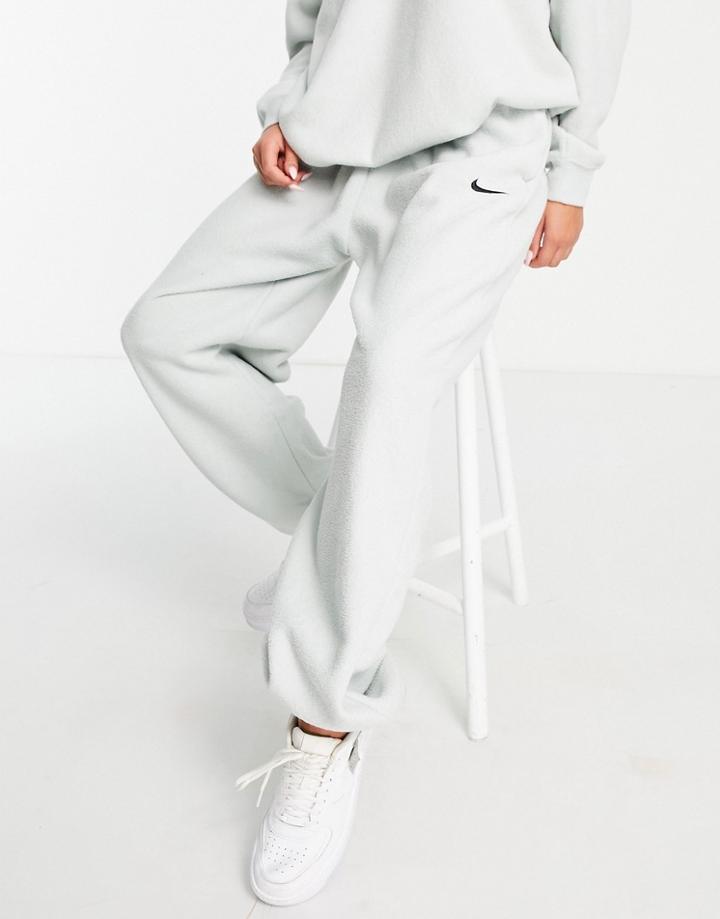 Nike Essentials Plush High-waisted Cuffed Fleece Sweatpants In Gray-grey