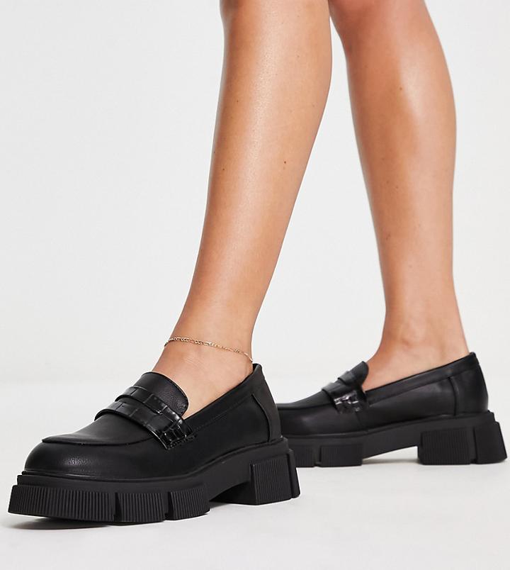 Schuh Wide Fit Luke Chunky Loafers In Black Croc Mix