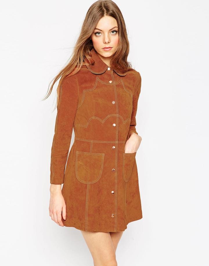 Asos Trench In Suede With Retro Seaming - Ginger