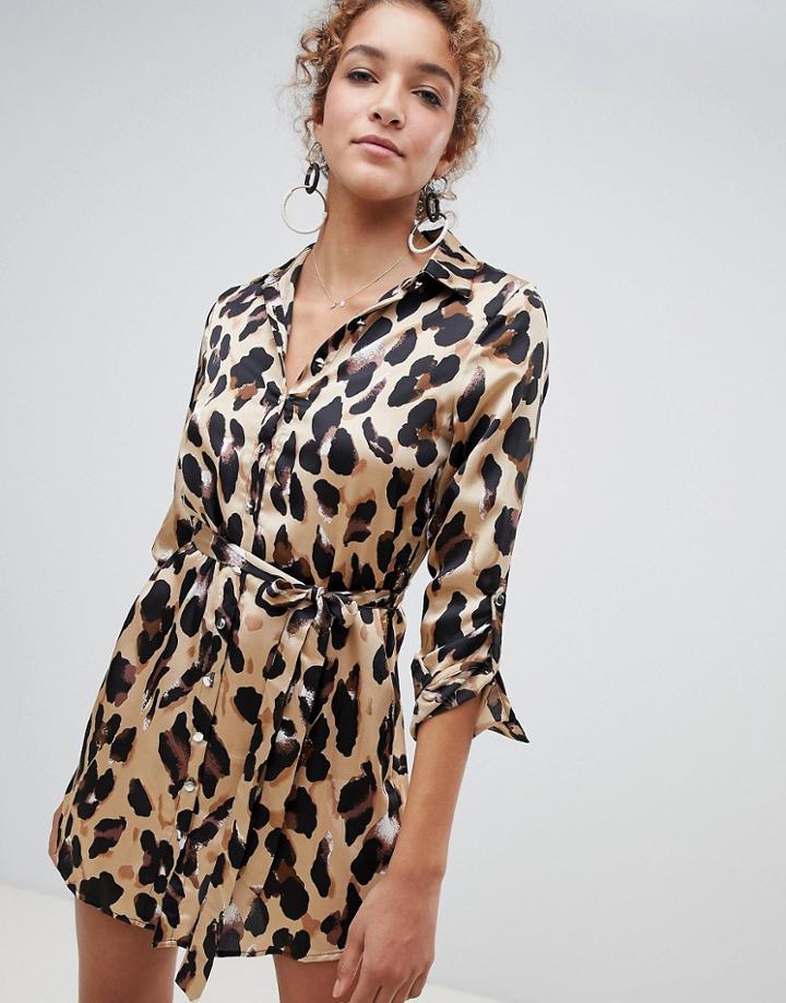 Parisian Leopard Print Shirt Dress-brown