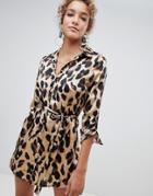 Parisian Leopard Print Shirt Dress-brown