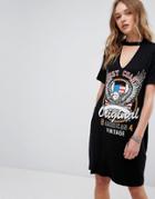 Parisian Choker Neck Band T-shirt Dress - Black