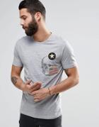 Only And Sons Crew Neck T-shirt With Print And Badge Detail - Gray