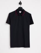 Guess Slim Fit Polo Shirt In Black With Taping Logo
