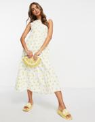 Influence Tie Back Tiered Midi Dress In Textured Floral Print-multi