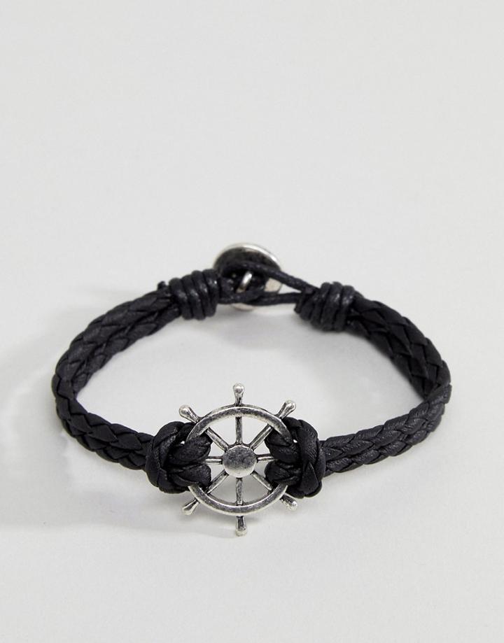 Icon Brand Black Plated Bracelet With Nautical Wheel - Black