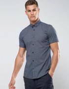 Tom Tailor Short Sleeve Slim Fit Shirt With All Over Print - Navy