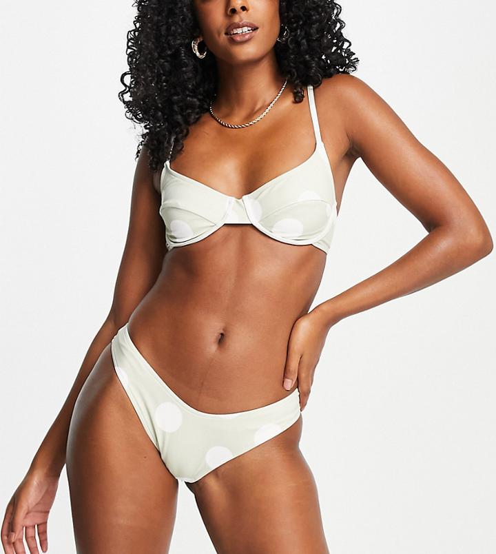 Zulu & Zephyr Exclusive Ribbed High Leg Bikini Bottom In Cool Sage-multi