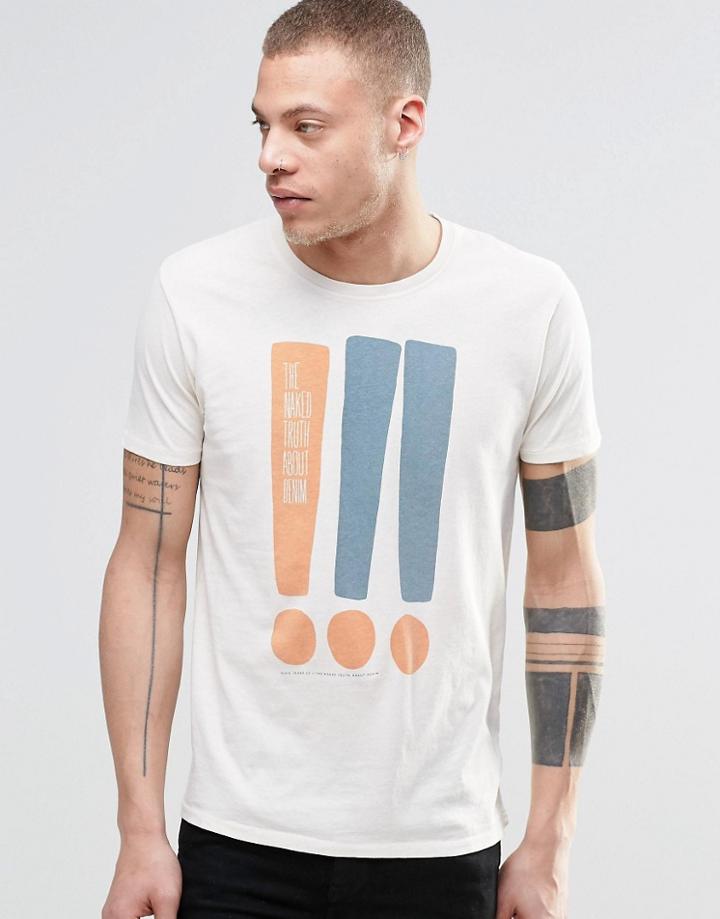 Nudie O-neck T-shirt Exclamation Print In Off White - White