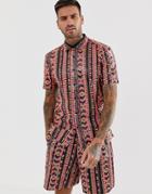 Asos Design Two-piece Regular Fit Sequin Geo-tribal Shirt-pink