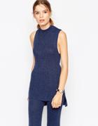 Asos Co-ord Tunic In Rib With High Neck - Blue