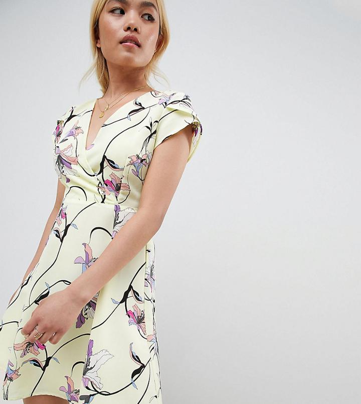 Vero Moda Petite Yellow Floral Tea Mini Dress-multi