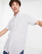 Gant Short Sleeve Stripe Linen Regular Fit Shirt In White