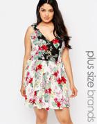Nvme Plus Skater Dress In Mixed Floral Print - Multi