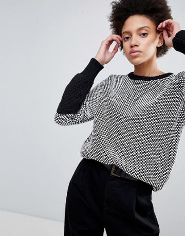 H.one Textured Contrast Knit Sweater - Black