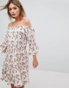 Vila Drop Hem Off The Shoulder Dress - Pink