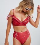 Peek & Beau High Waist Star Print Bikini Bottom - Red