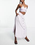 Asos Design Button Through Midi Skirt With Deep Pocket Detail In Lilac-multi