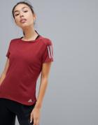 Adidas Running Three Stripe Tee In Burgundy - Red