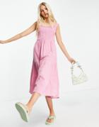 New Look Shirred Strap Tiered Midi Dress In Pink