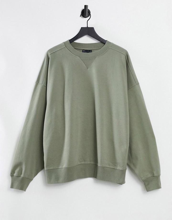 Asos Design Super Oversized Cocoon Sweatshirt With Panel Detail In Olive-green
