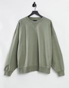 Asos Design Super Oversized Cocoon Sweatshirt With Panel Detail In Olive-green