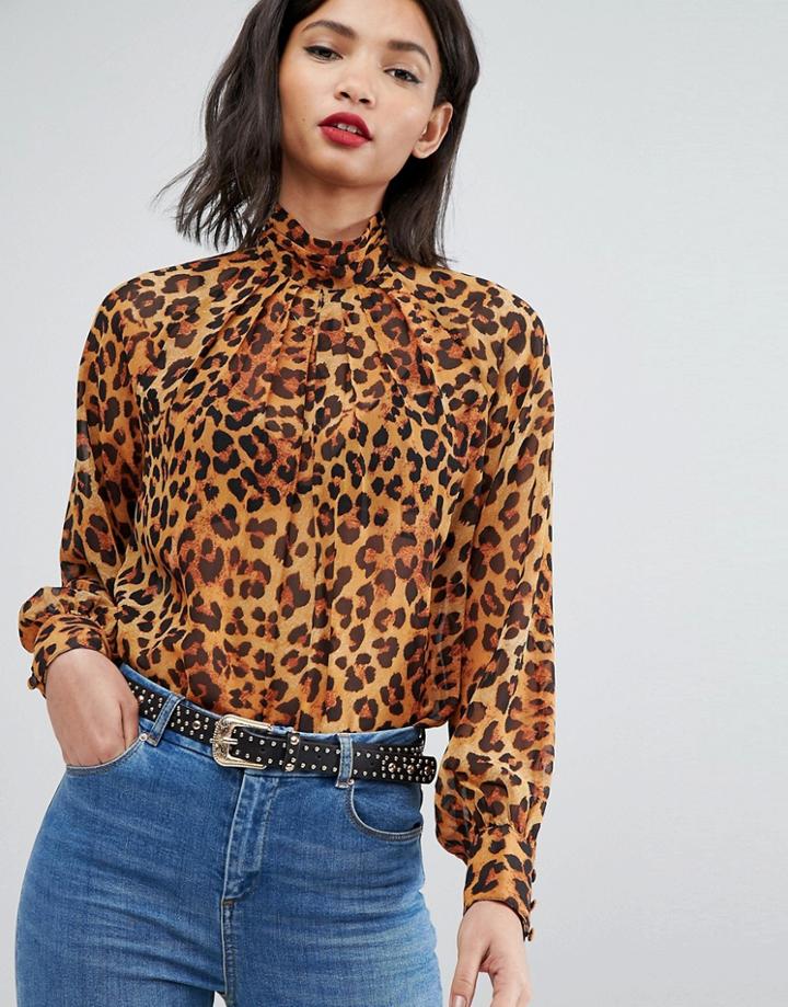 Asos Animal Print High Neck Blouse - Multi