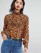 Asos Animal Print High Neck Blouse - Multi