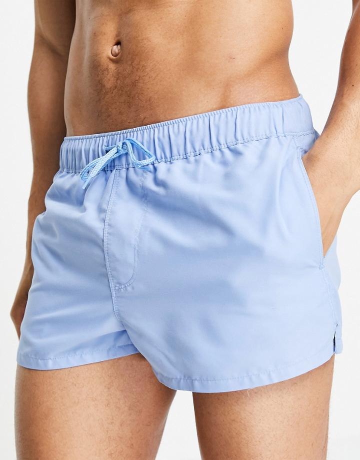 Asos Design Swim Shorts In Blue Super Short Length-blues