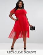 Asos Curve Tulle Layered Midi Dress - Red