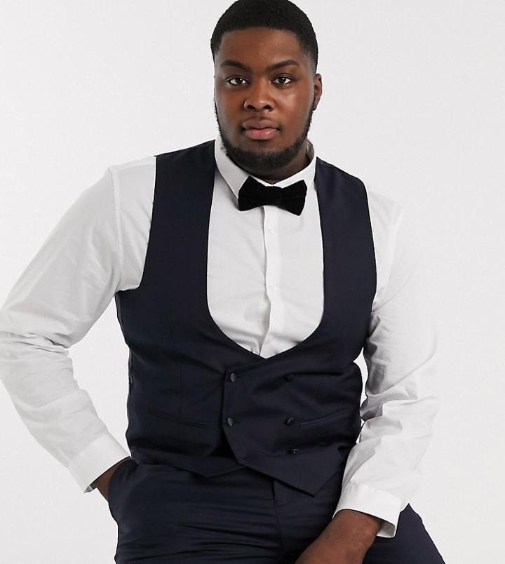 Devils Advocate Plus Skinny Fit Scoop Double Breasted Suit Vest-navy