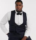 Devils Advocate Plus Skinny Fit Scoop Double Breasted Suit Vest-navy