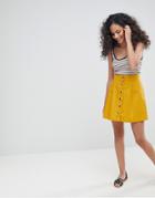 Asos Cotton Mini Skater Skirt With Button Front - Yellow
