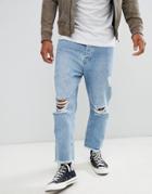Brave Soul Loose Fit Cropped Ripped Jeans - Blue