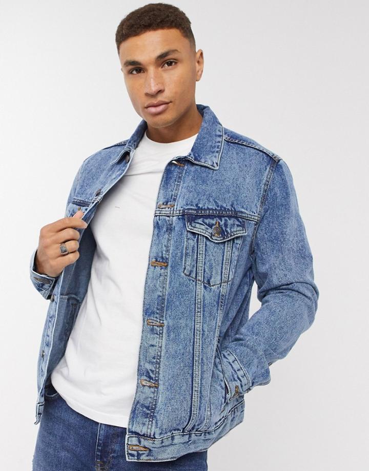 Bershka Denim Jacket In Mid Blue-blues