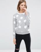 Asos Sweatshirt In Polka Dot With Contrast Tipping - Gray