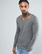 Asos Extreme Muscle Fit Scoop Neck Sweater - Gray