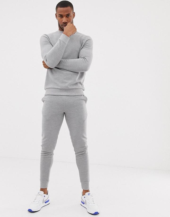 Asos Design Tracksuit Sweatshirt/skinny Joggers In Gray Ribbed Fabric - Gray