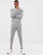 Asos Design Tracksuit Sweatshirt/skinny Joggers In Gray Ribbed Fabric - Gray