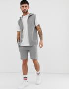Asos Design Tracksuit Sleeveless Zip Up Hoodie/skinny Shorts In Gray Marl - Gray