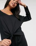 Asos Design Mix & Match Knot Front Long Sleeve Jersey Pyjama Top In Black
