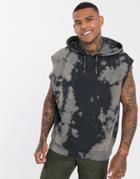 Asos Design Oversized Sleeveless Hoodie With Tie Dye Wash-black